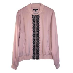 Lane Bryant Sateen Light Pink Bomber Jacket Black Lace Zip Front